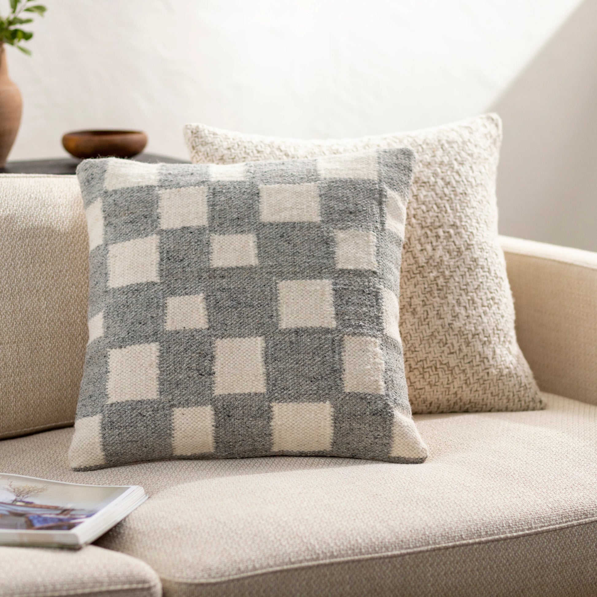 Jacinta Pillow - 481369 by Surya. Made from front: 80% wool, 20% cotton, back: 100% cotton in a modern style.