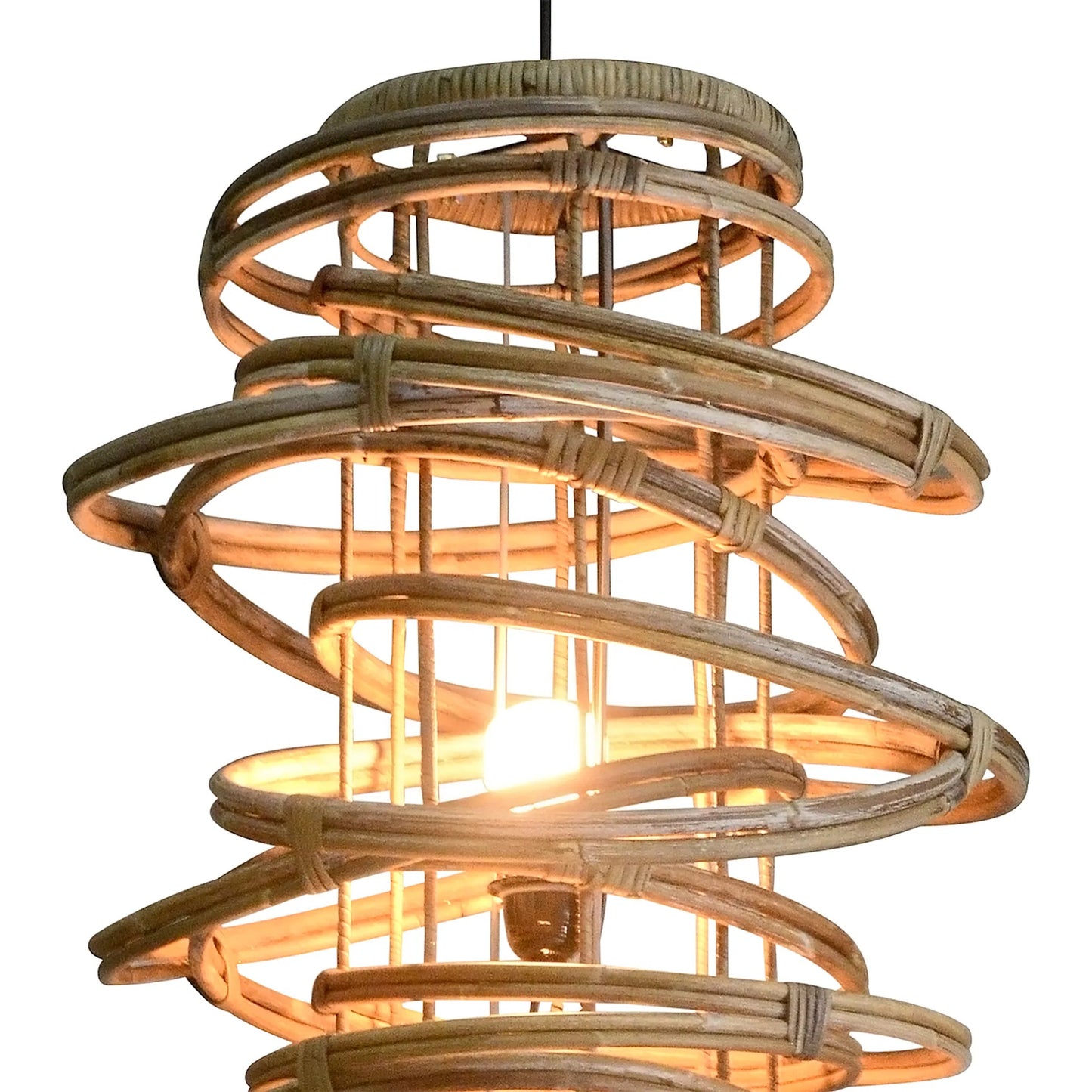 002 SI-2075414 | Closeup | Rilla Bohemian Rattan Pendant Light by Arch & Plane in brown, natural and natural rattan finish. Made from iron, rattan in a modern style.
