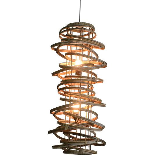 Swirling Bohemian Rattan Pendant Light by Arch & Plane in brown, natural and natural rattan finish. Made from iron, rattan in a modern style.