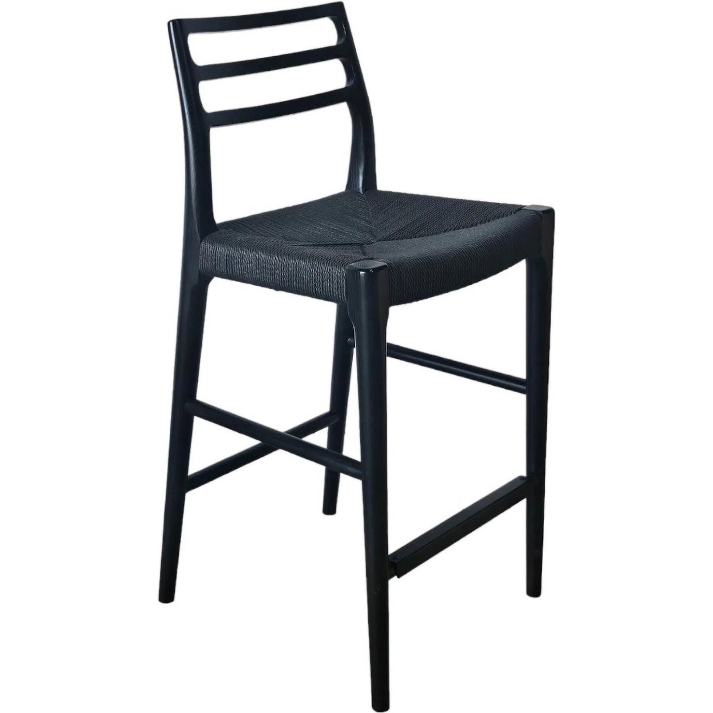 004 SI-2325087 | Additional Silo | Java Counter Stool by LH Imports in black and black. Made from ash wood, blacked dyed paper rope, metal in a rustic style.