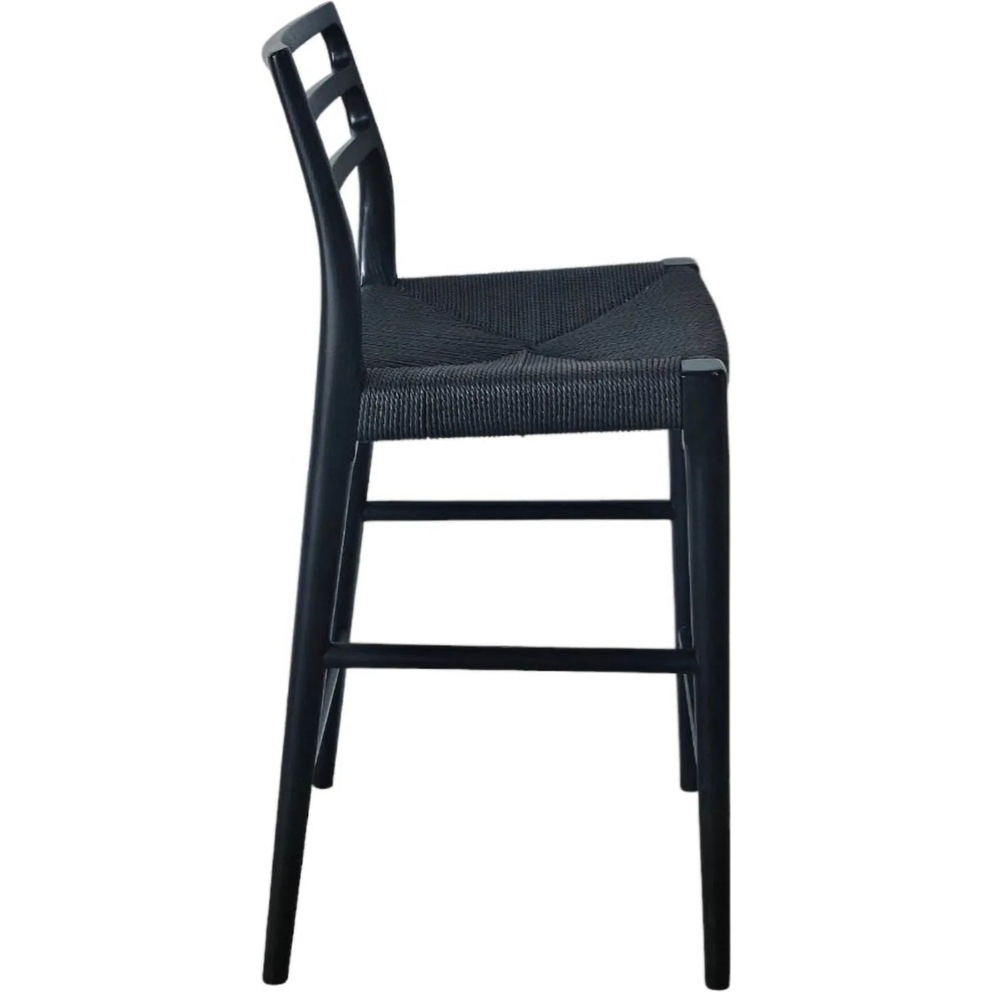 Java Counter Stool by LH Imports in black and black. Made from ash wood, blacked dyed paper rope, metal in a rustic style.