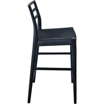 Java Counter Stool by LH Imports in black and black. Made from ash wood, blacked dyed paper rope, metal in a rustic style.