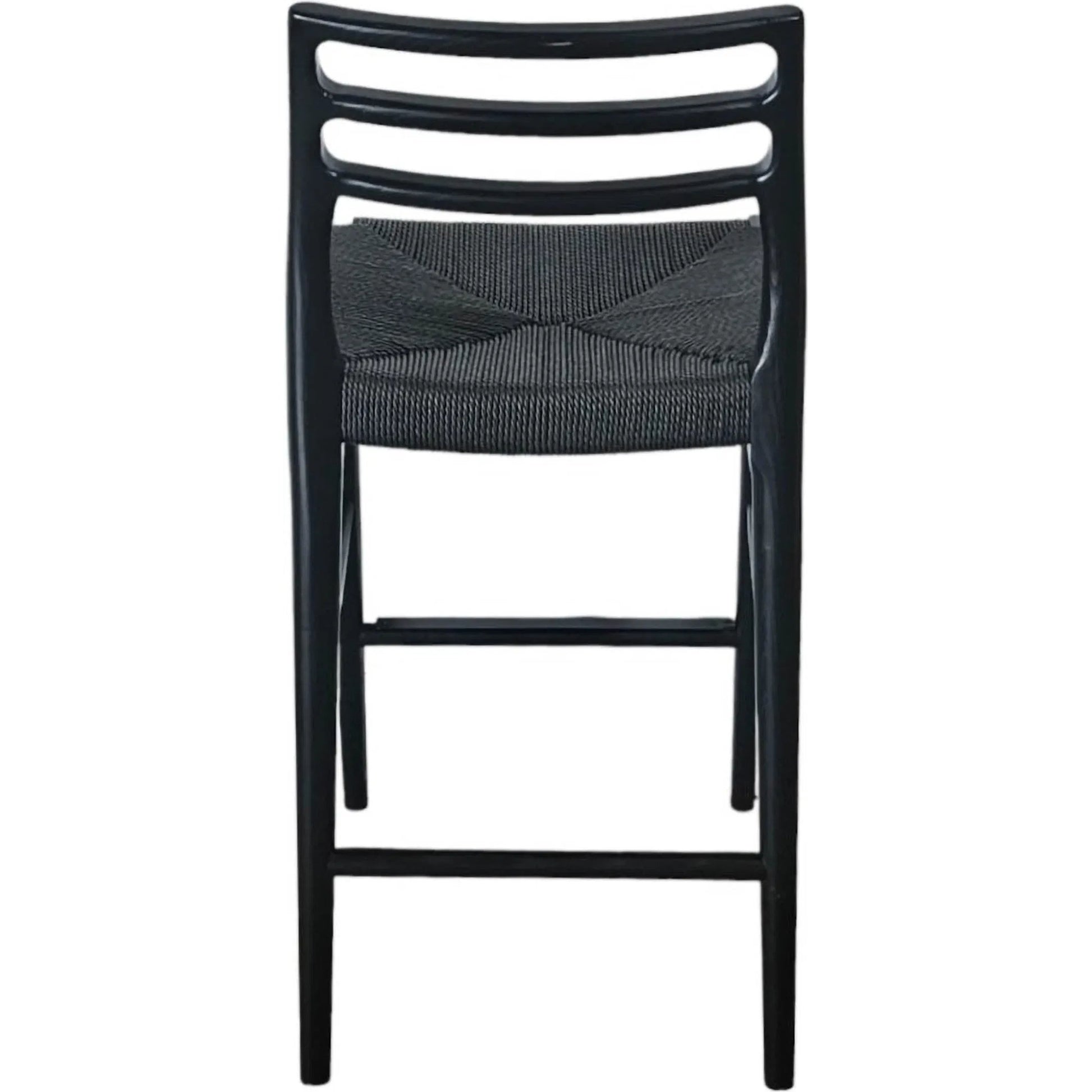 Java Counter Stool by LH Imports in black and black. Made from ash wood, blacked dyed paper rope, metal in a rustic style.