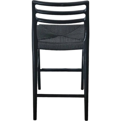 Java Counter Stool by LH Imports in black and black. Made from ash wood, blacked dyed paper rope, metal in a rustic style.