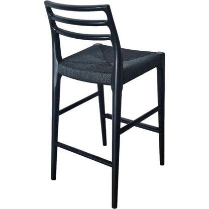 Java Counter Stool by LH Imports in black and black. Made from ash wood, blacked dyed paper rope, metal in a rustic style.