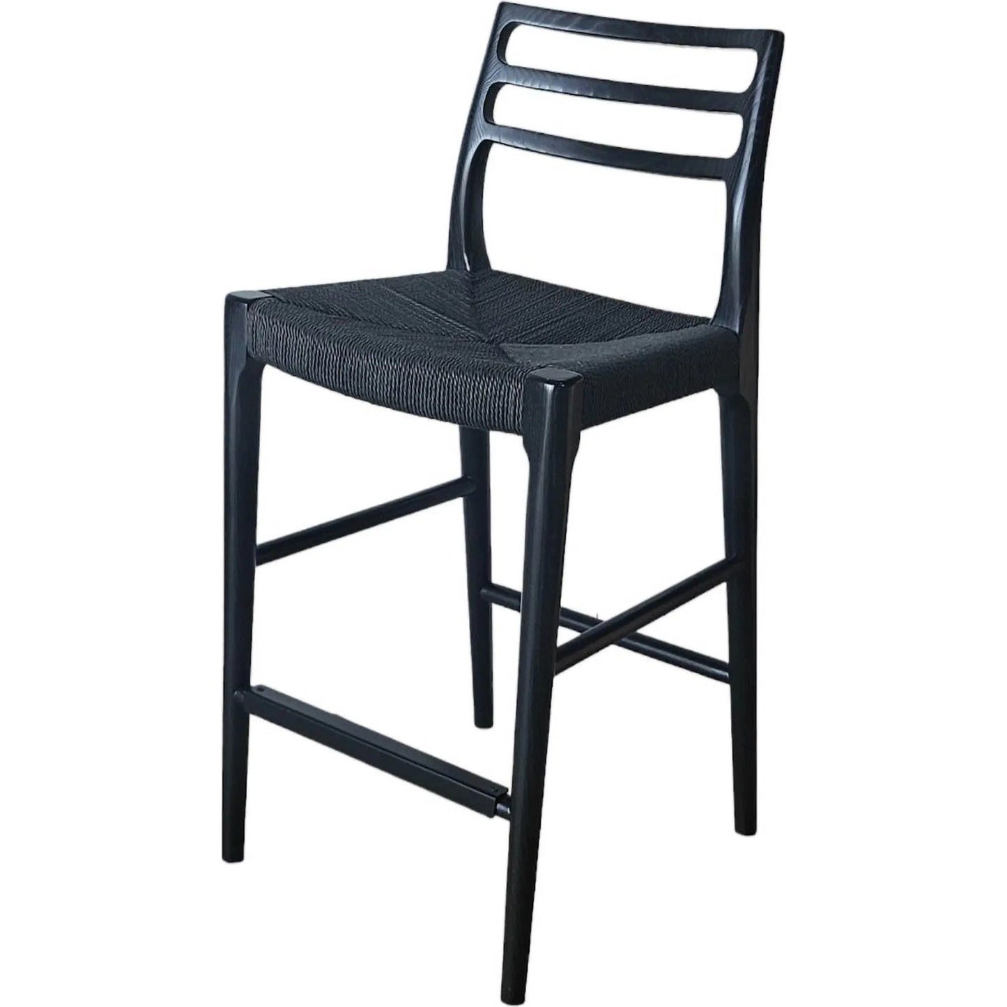 001 SI-2325087 | Primary Silo | Java Counter Stool by LH Imports in black and black. Made from ash wood, blacked dyed paper rope, metal in a rustic style.