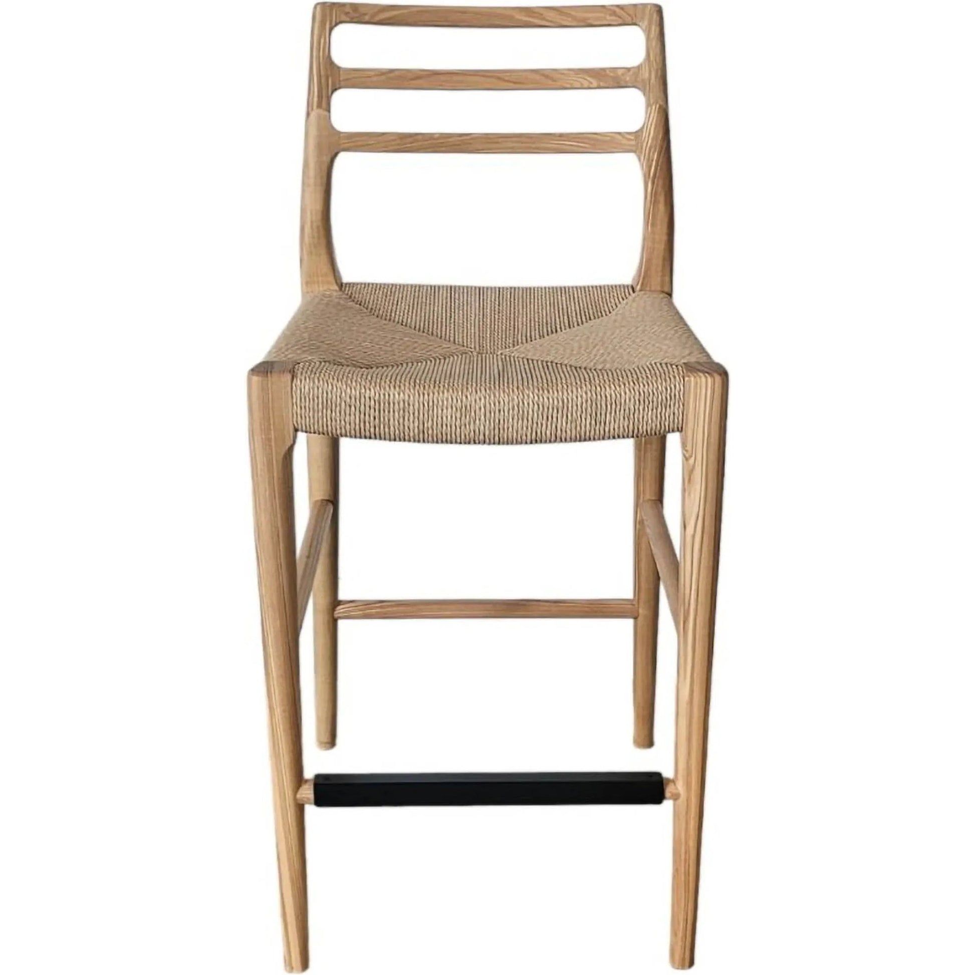 Java Counter Stool by LH Imports in black and black. Made from ash wood, blacked dyed paper rope, metal in a rustic style.