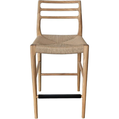 Java Counter Stool by LH Imports in black and black. Made from ash wood, blacked dyed paper rope, metal in a rustic style.