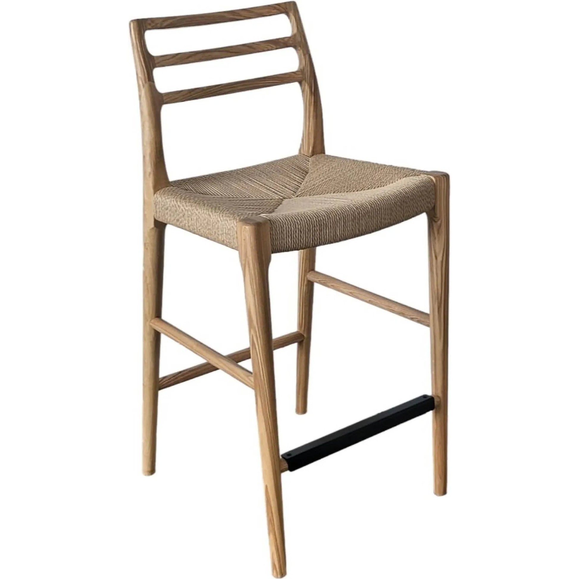 Java Counter Stool by LH Imports in black and black. Made from ash wood, blacked dyed paper rope, metal in a rustic style.