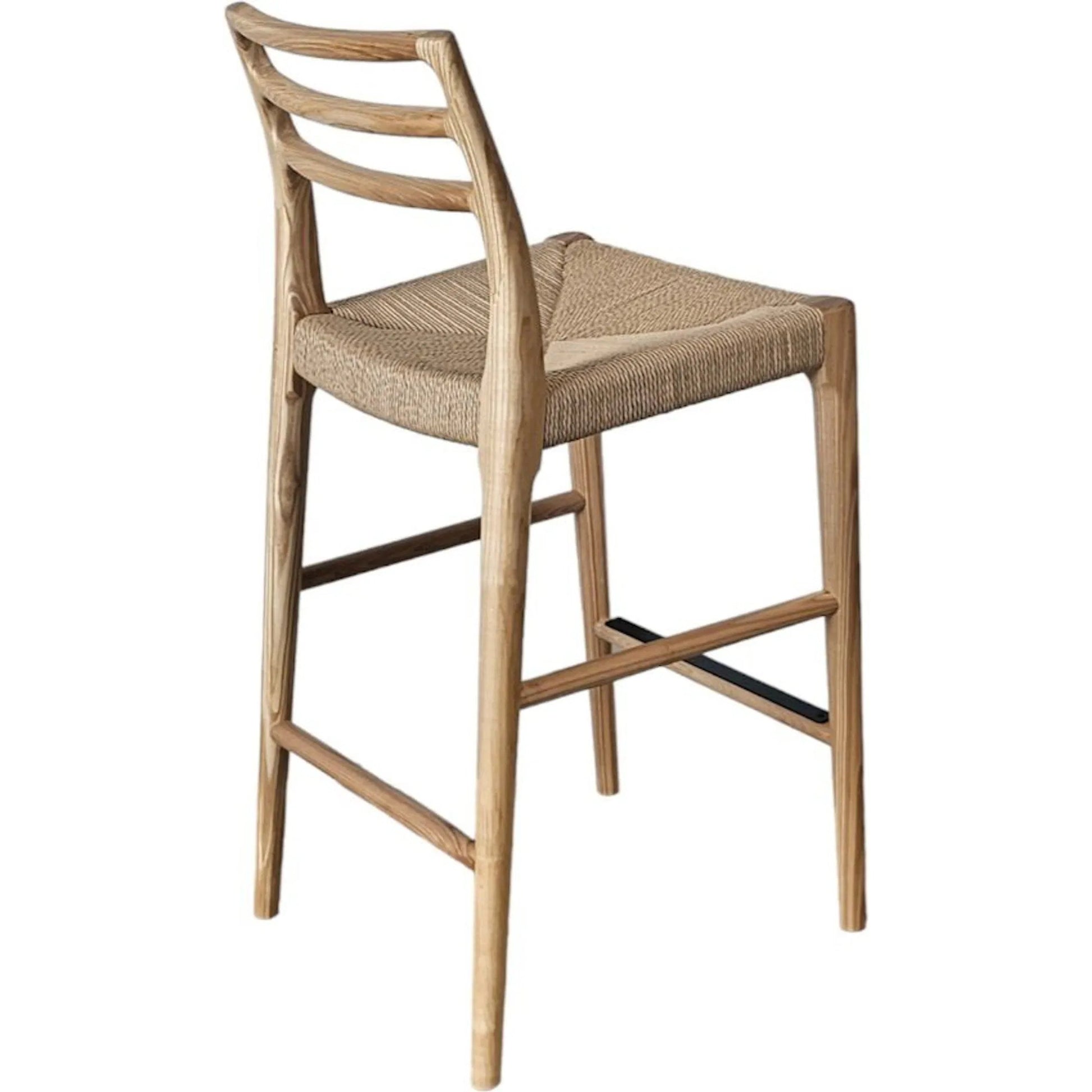 Java Counter Stool by LH Imports in black and black. Made from ash wood, blacked dyed paper rope, metal in a rustic style.