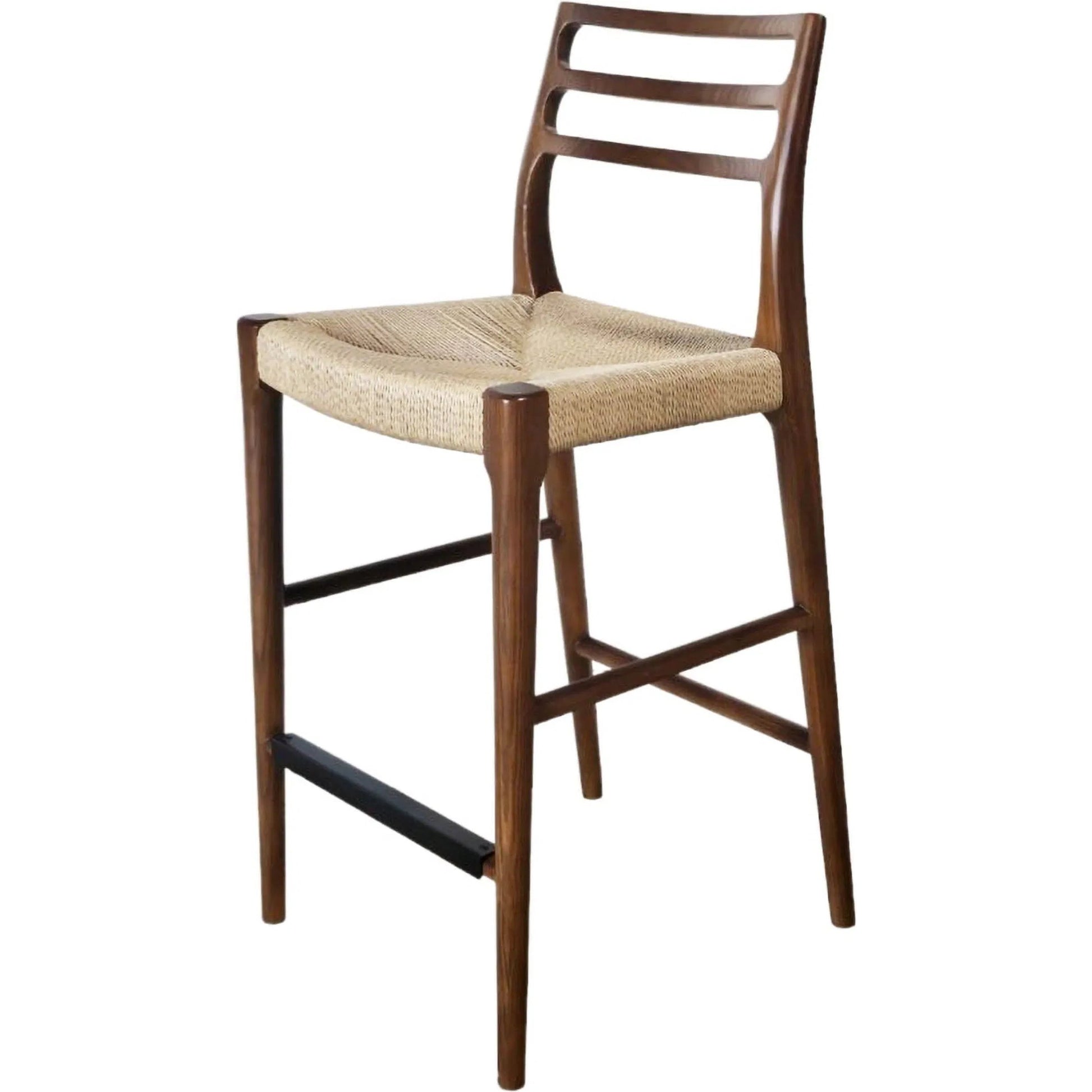 Java Counter Stool by LH Imports in black and black. Made from ash wood, blacked dyed paper rope, metal in a rustic style.