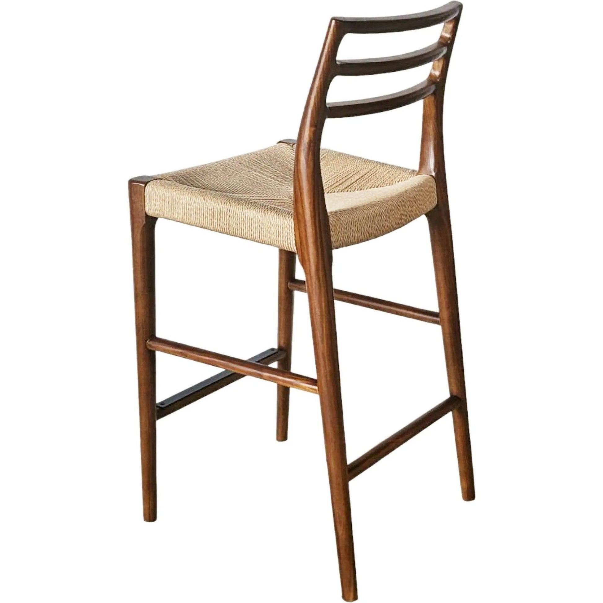 Java Counter Stool by LH Imports in black and black. Made from ash wood, blacked dyed paper rope, metal in a rustic style.