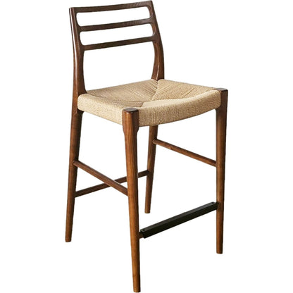 Java Counter Stool by LH Imports in black and black. Made from ash wood, blacked dyed paper rope, metal in a rustic style.