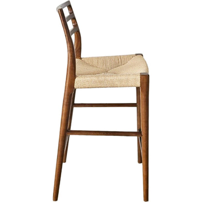 Java Counter Stool by LH Imports in black and black. Made from ash wood, blacked dyed paper rope, metal in a rustic style.