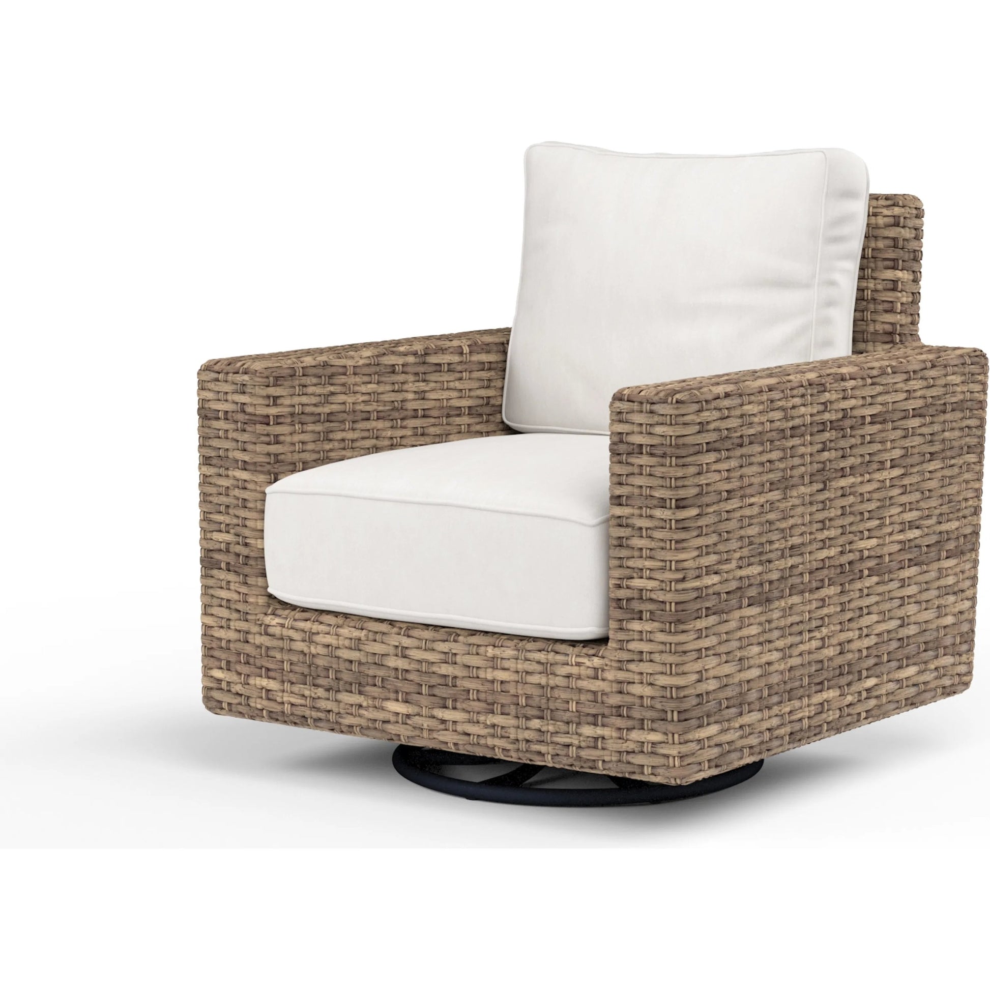Havana Outdoor Swivel Club Chair by Sunset West in tobacco. Made from resin wicker in a modern style.