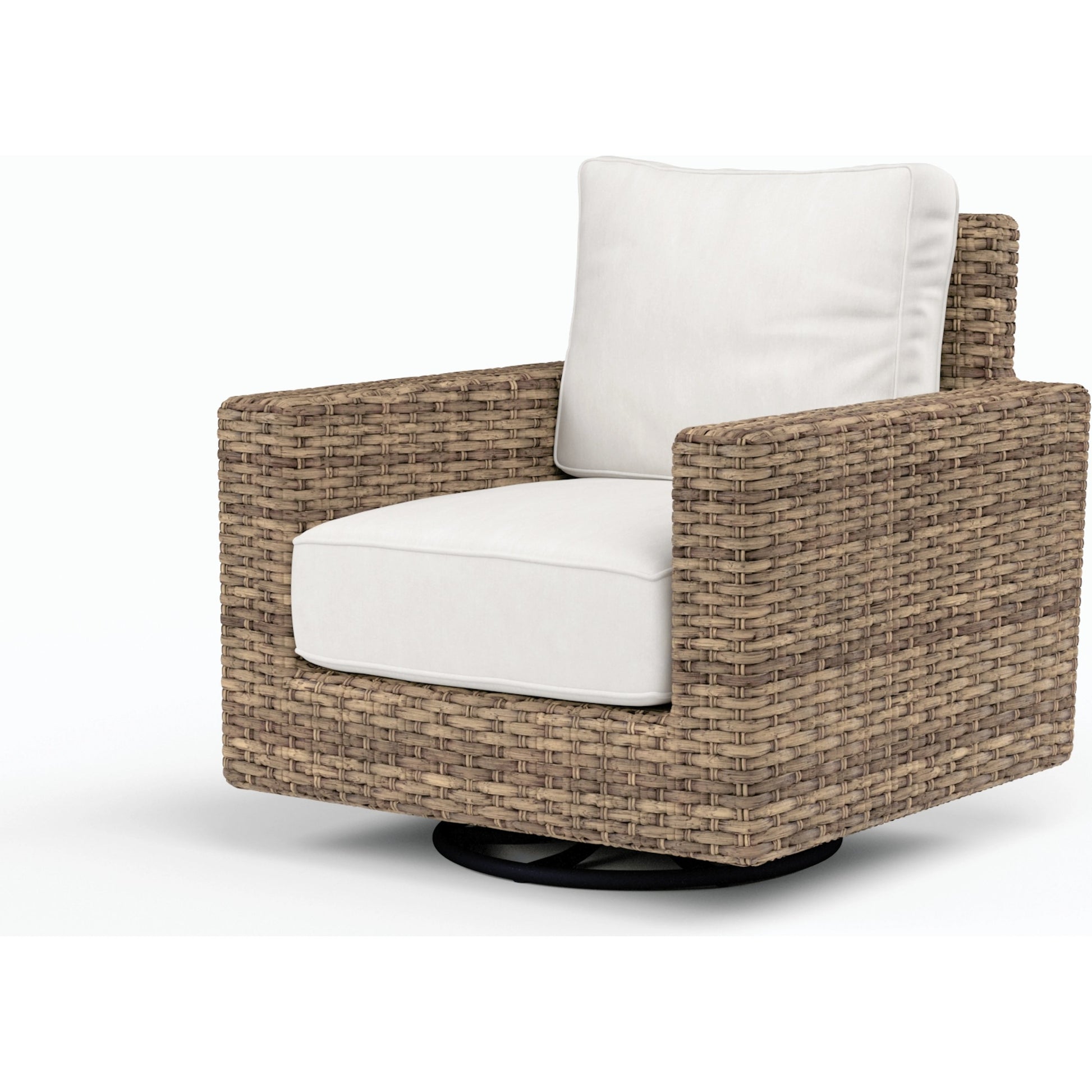 Havana Outdoor Swivel Club Chair by Sunset West in tobacco. Made from resin wicker in a modern style.