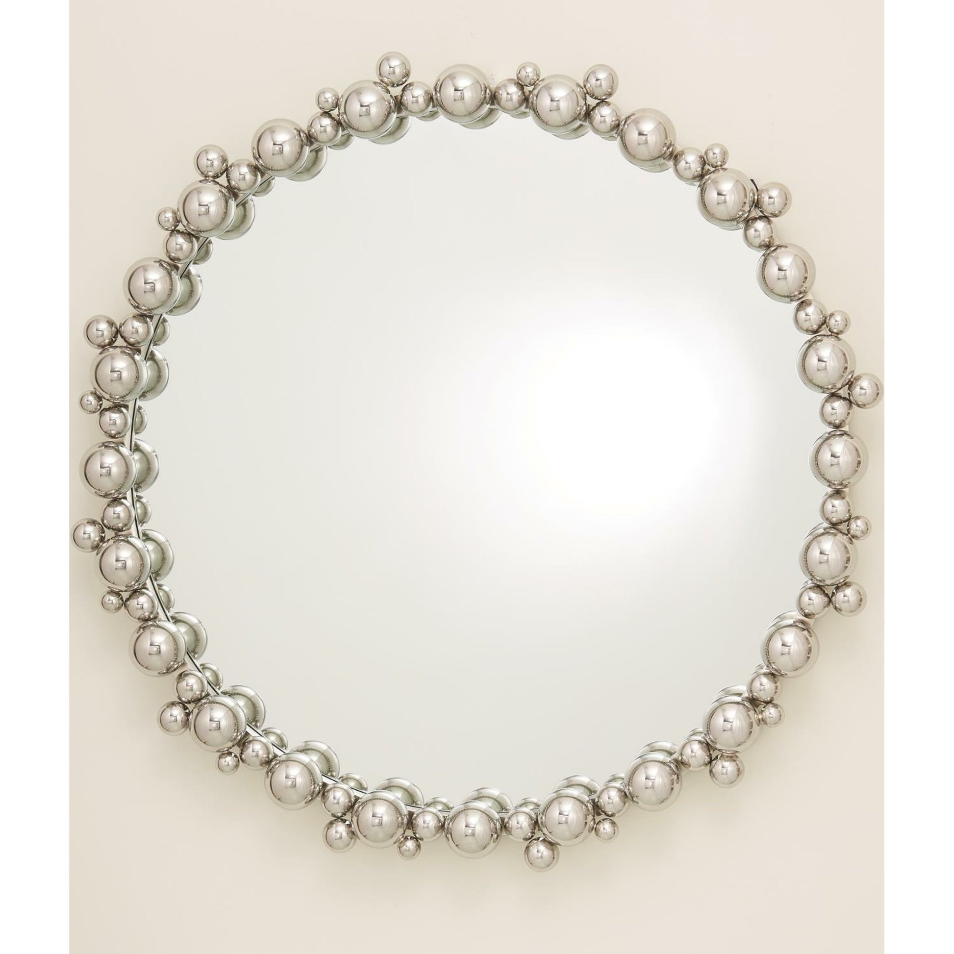 Bubble Mirror by Global Views in nickel. Made from stainless steel, aluminum, mirror in a modern style.