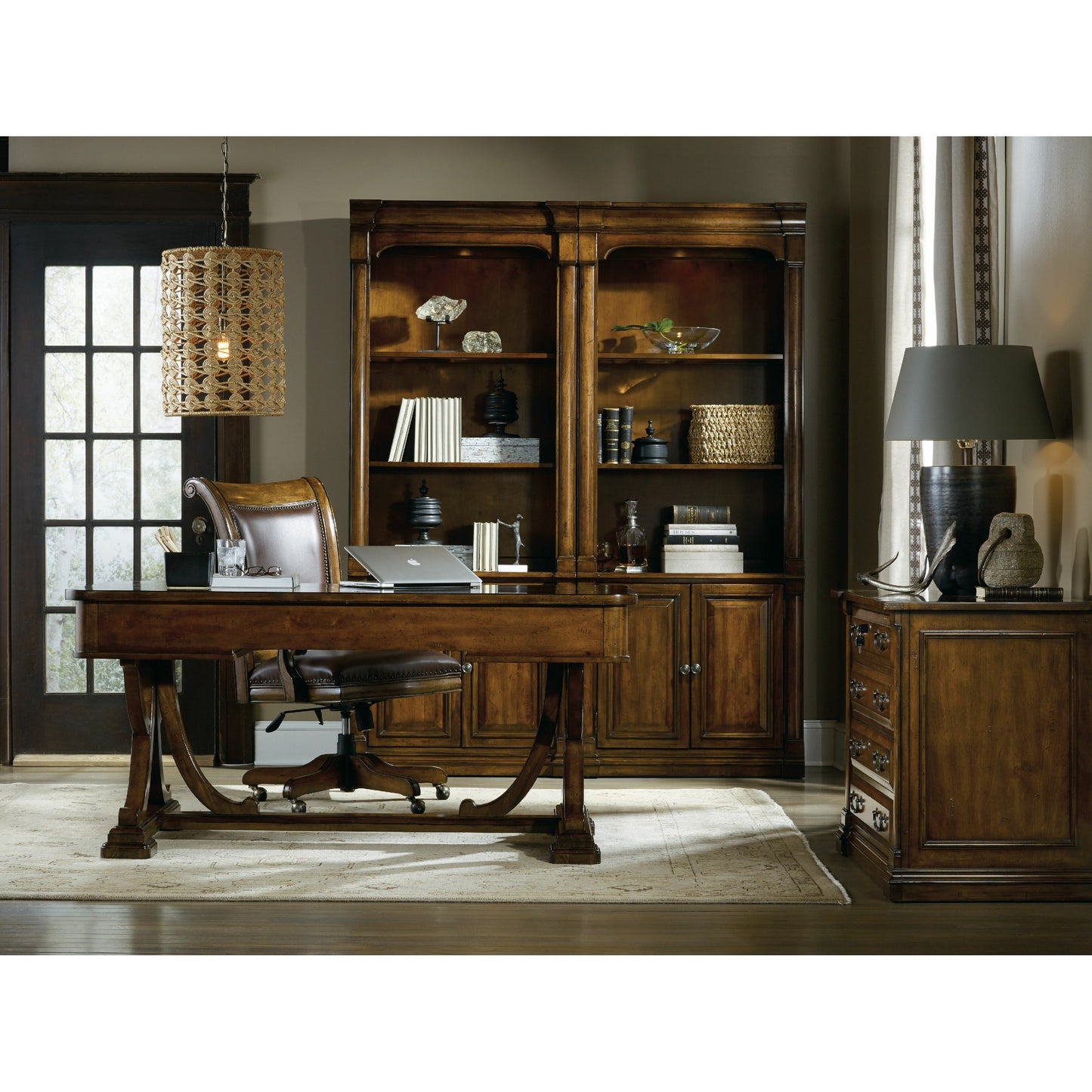 006 SI-1749966 | Lifestyle | Tynecastle Writing Desk by Hooker Furniture in chestnut. Made from alder veneers in a traditional style.
