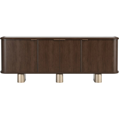Verge Credenza by A.R.T. Furniture in handcrated walnut. Made from poplar, parawood solids, walnut veneer in a traditional style.