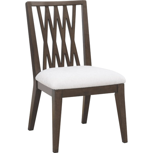 Asher Park Wood Back Side Chair by Pulaski Furniture in piano brown. Made from eucalyptus veneers in a unique style.