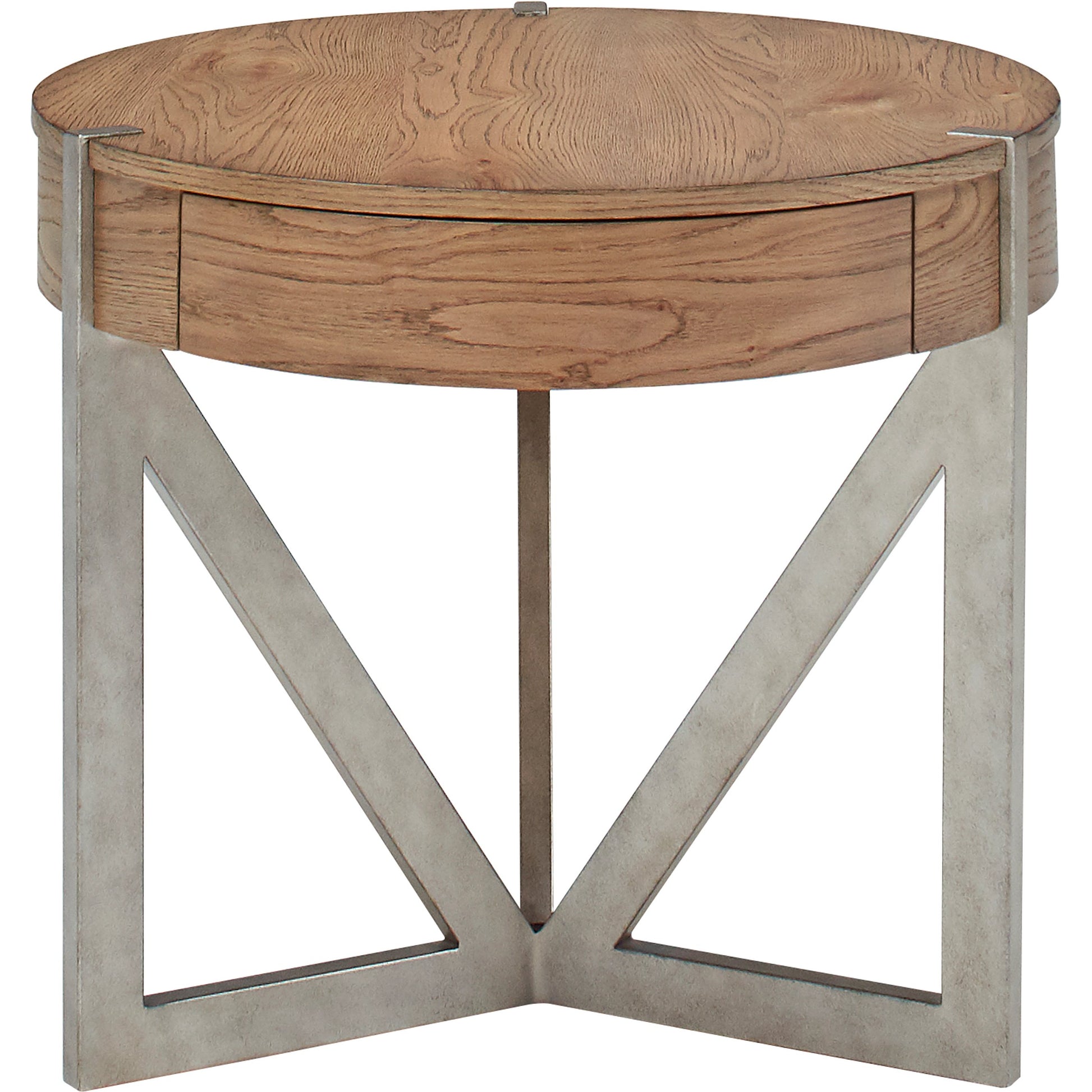 Passage End Table by A.R.T. Furniture in natural oak, vintage pewter. Made from ash solids, knotty oak veneers, metal in a modern style.