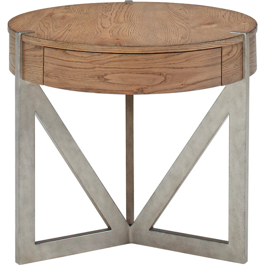 Passage End Table by A.R.T. Furniture in natural oak, vintage pewter. Made from ash solids, knotty oak veneers, metal in a modern style.