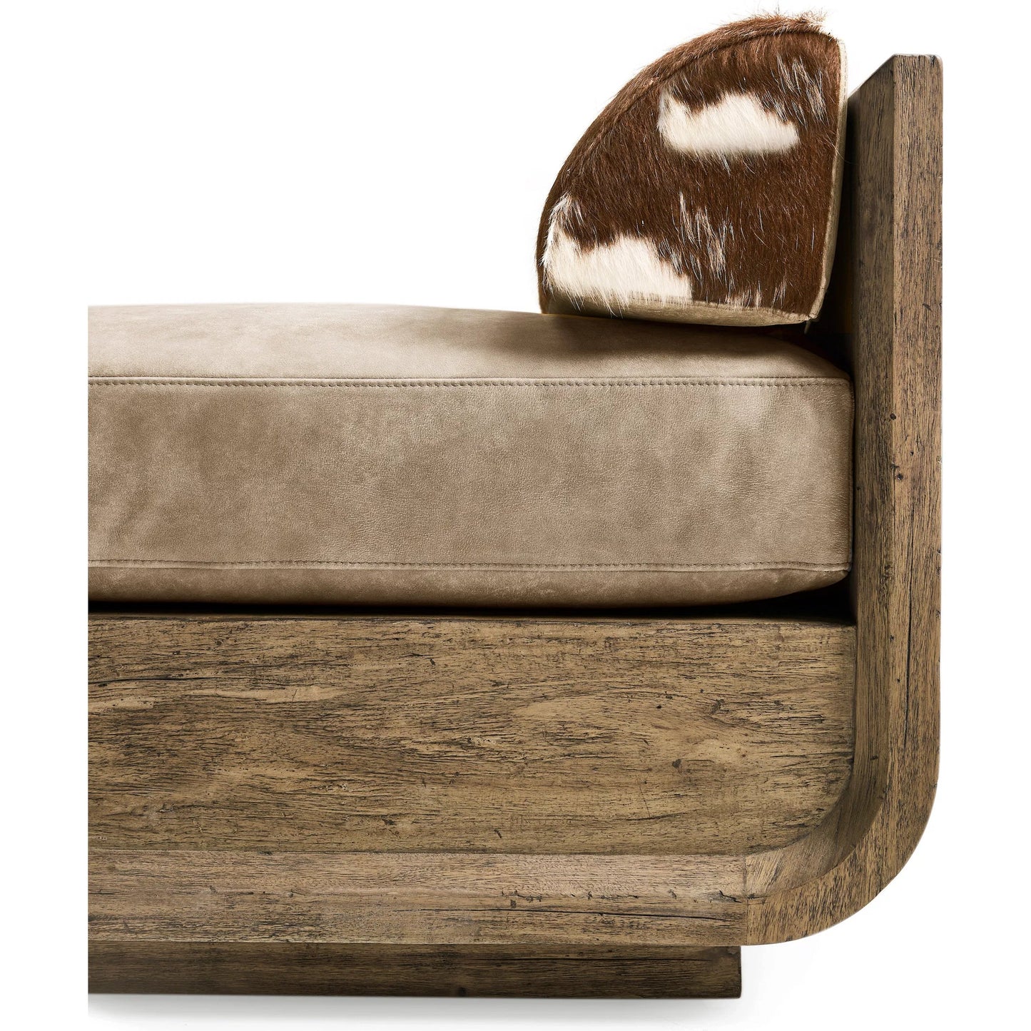 004 SI-2462630 | Closeup | Stone Ridge Leather & Hide Daybed by Jonathan Charles in tully light acacia. Made from acacia veneer in a cottage & farmhouse style.