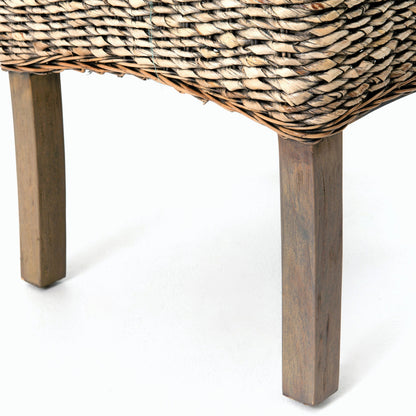 Banana Leaf Chair by Four Hands in gray, cream and gray wash. Made from 50% cotton, 50% polyester, solid mahogany, banana leaf in a cottage & farmhouse style.