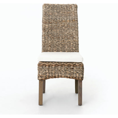 Banana Leaf Chair by Four Hands in gray, cream and gray wash. Made from 50% cotton, 50% polyester, solid mahogany, banana leaf in a cottage & farmhouse style.