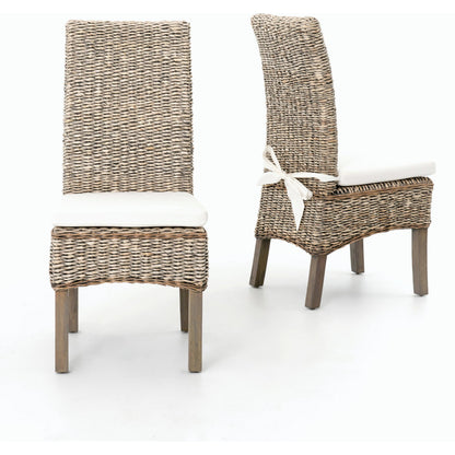 Banana Leaf Chair by Four Hands in gray, cream and gray wash. Made from 50% cotton, 50% polyester, solid mahogany, banana leaf in a cottage & farmhouse style.