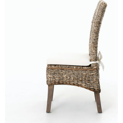 Banana Leaf Chair by Four Hands in gray, cream and gray wash. Made from 50% cotton, 50% polyester, solid mahogany, banana leaf in a cottage & farmhouse style.