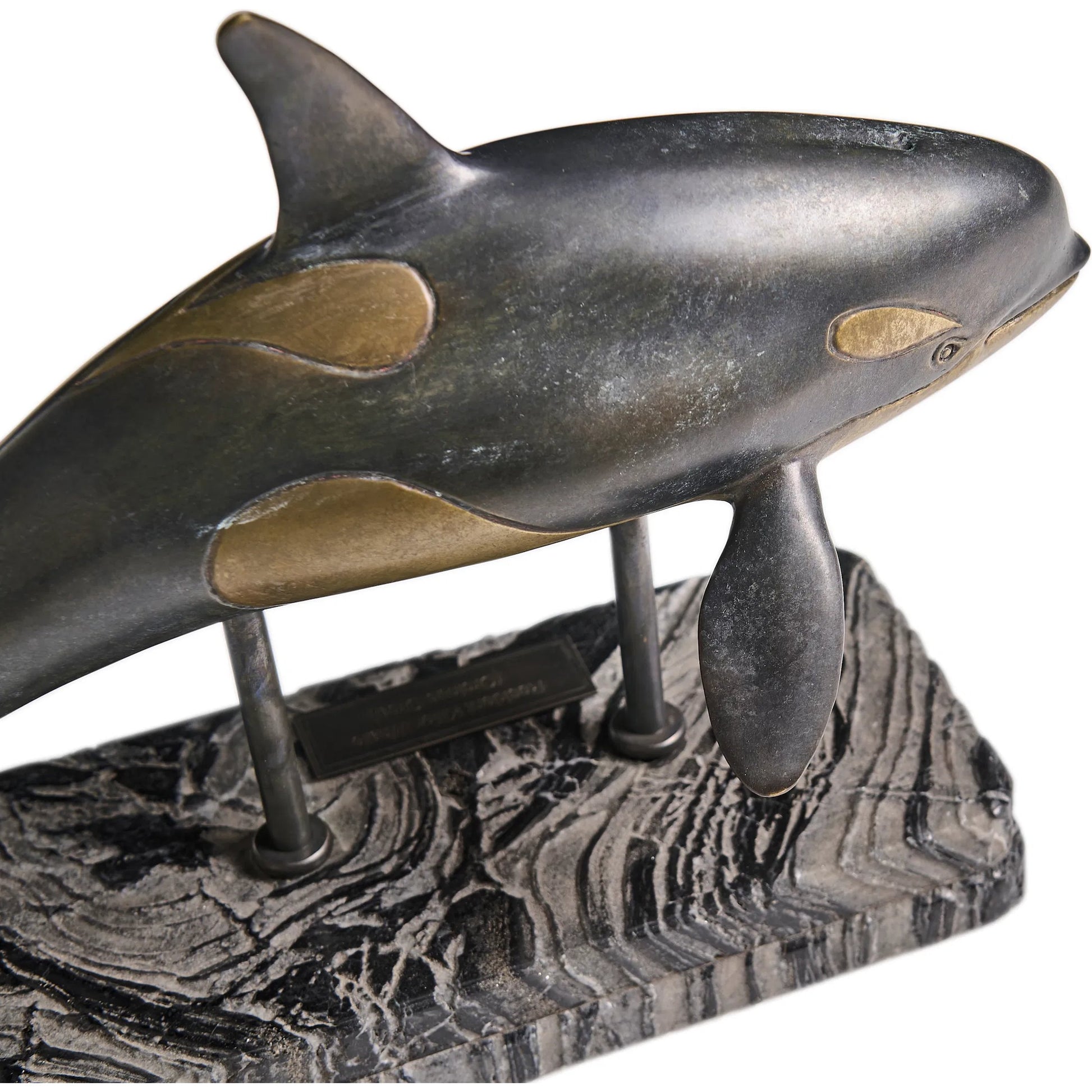 Killer Whale Bronze Statue with Marble Base by Jonathan Charles in dark rustic waxed bronze. Made from main brass in a unique style.