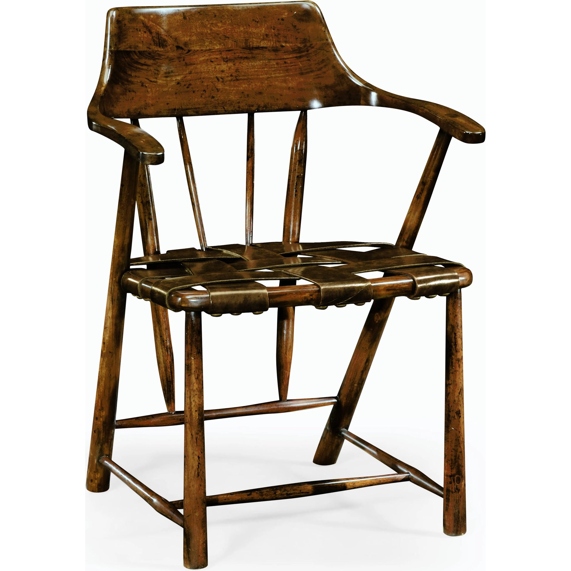 Curated Walnut Smokers Armchair with Leather Seat by Jonathan Charles in brown and medium walnut. Made from acacia in a cottage & farmhouse style.