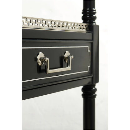 Reimagined Flux Lacquer Etagere by Jonathan Charles in lacquered black. Made from acacia in a modern style.