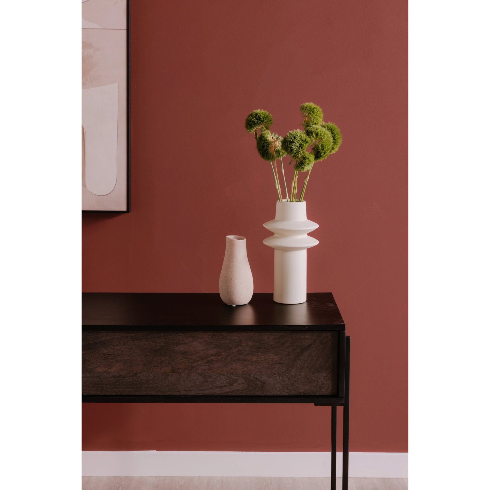 Tobin Console Table by Moe's Home Collection in light brown. Made from solid mango wood, iron base, mdf (carb) in a modern style.