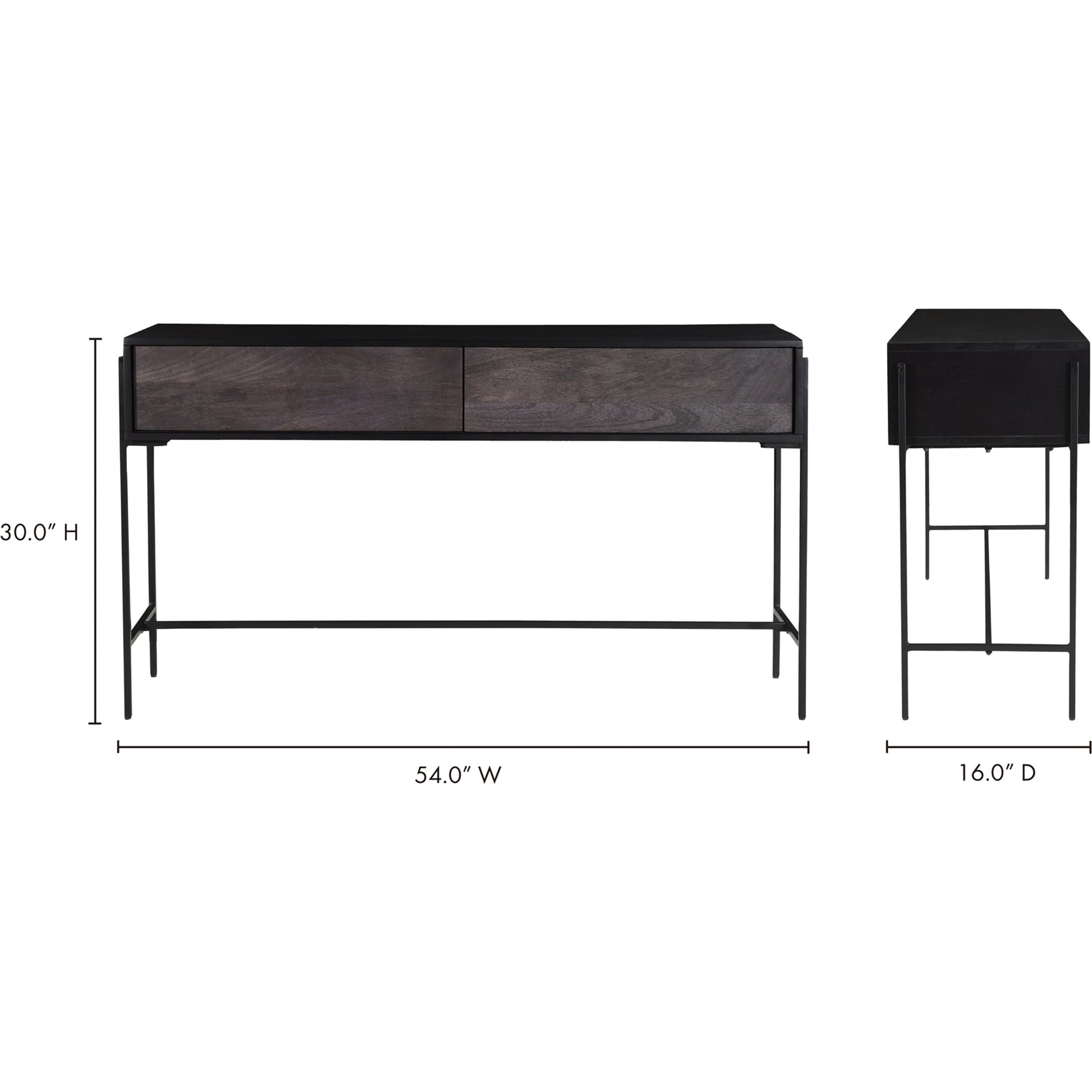 Tobin Console Table by Moe's Home Collection in light brown. Made from solid mango wood, iron base, mdf (carb) in a modern style.