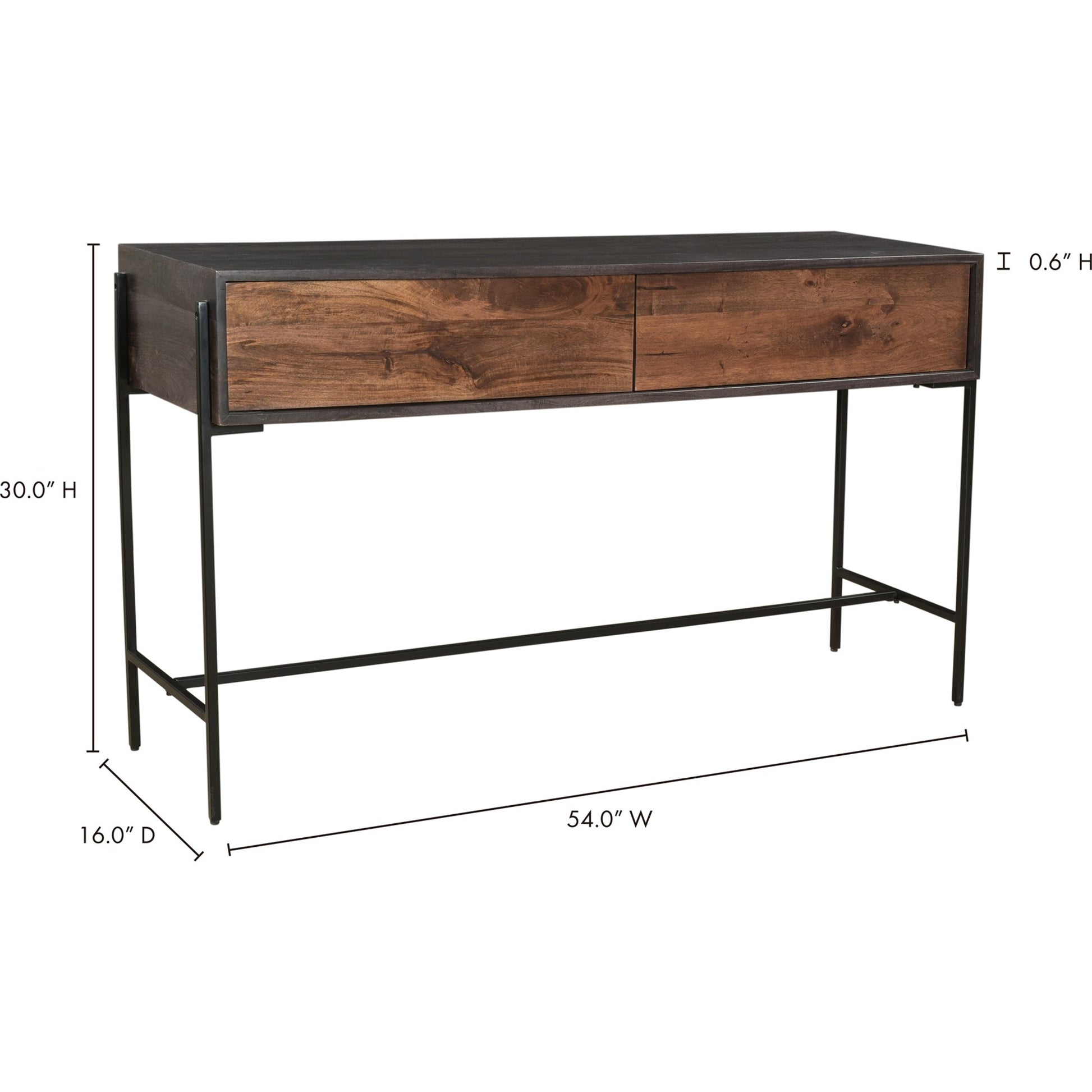 Tobin Console Table by Moe's Home Collection in light brown. Made from solid mango wood, iron base, mdf (carb) in a modern style.