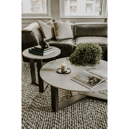 Jinxx Side Table by Moe's Home Collection in charcoal grey. Made from satwaria marble, solid acacia base, mdf in a modern style.