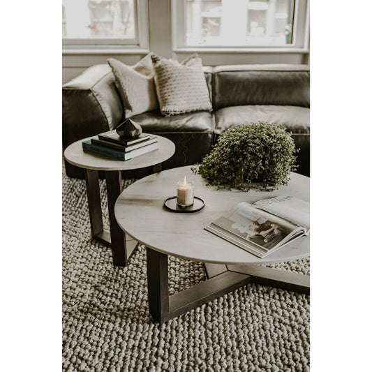 Jinxx Side Table by Moe's Home Collection in charcoal grey. Made from satwaria marble, solid acacia base, mdf in a modern style.