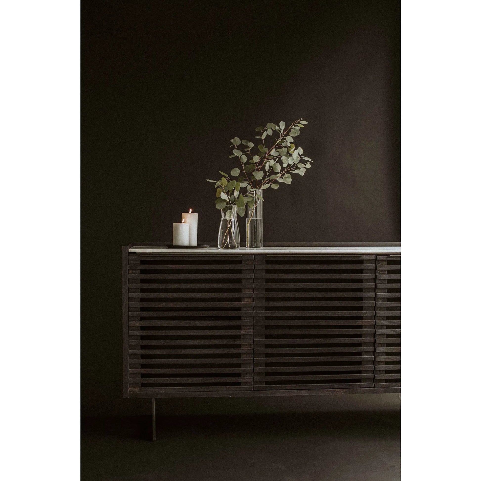 Paloma Sideboard by Moe's Home Collection in charcoal grey. Made from marble, steel legs, mdf in a modern style.