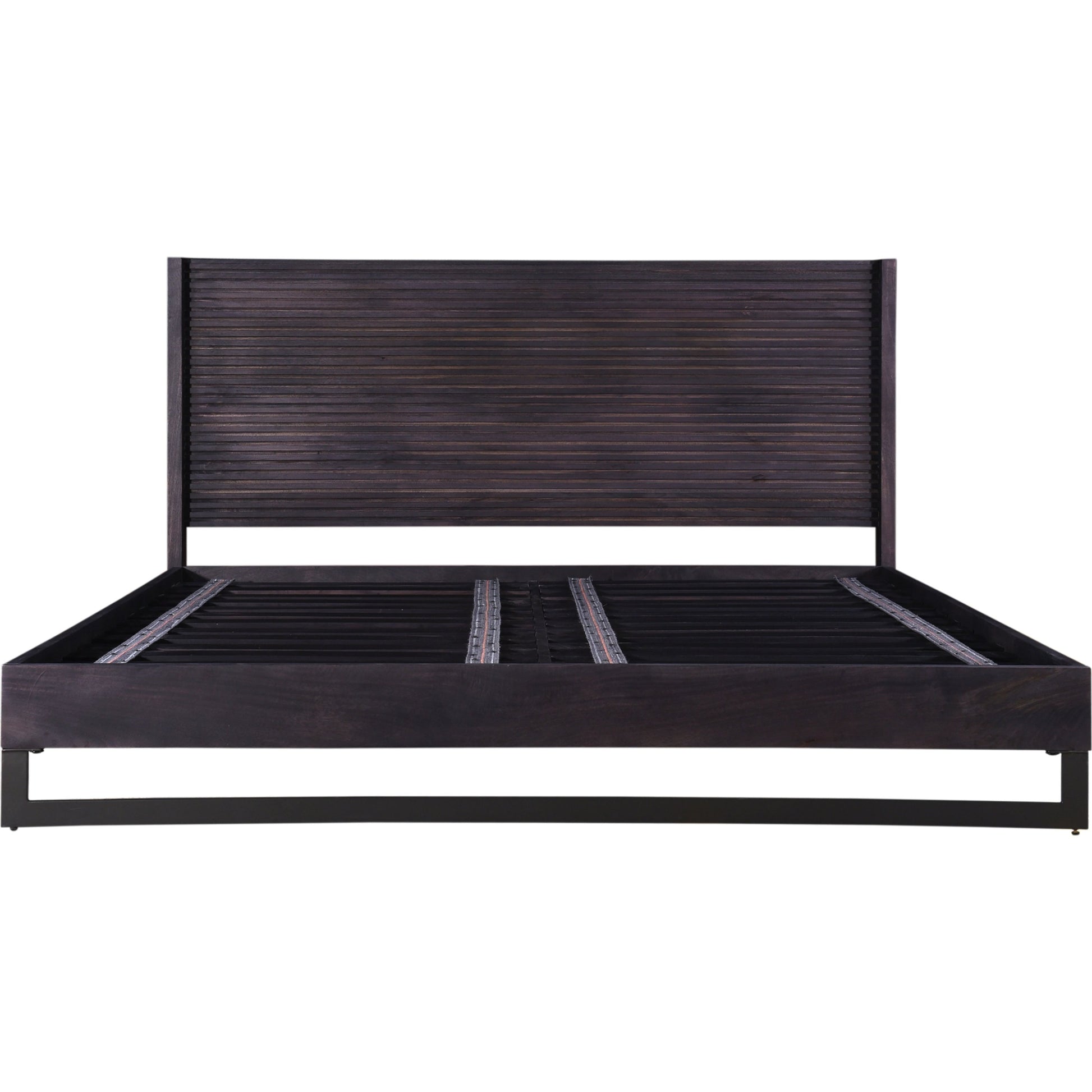 Paloma Bed by Moe's Home Collection in charcoal grey. Made from solid mango, steel legs, wood slats in a modern style.