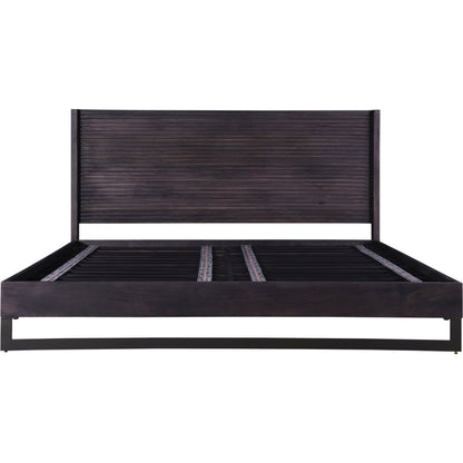Paloma Bed by Moe's Home Collection in charcoal grey. Made from solid mango, steel legs, wood slats in a modern style.