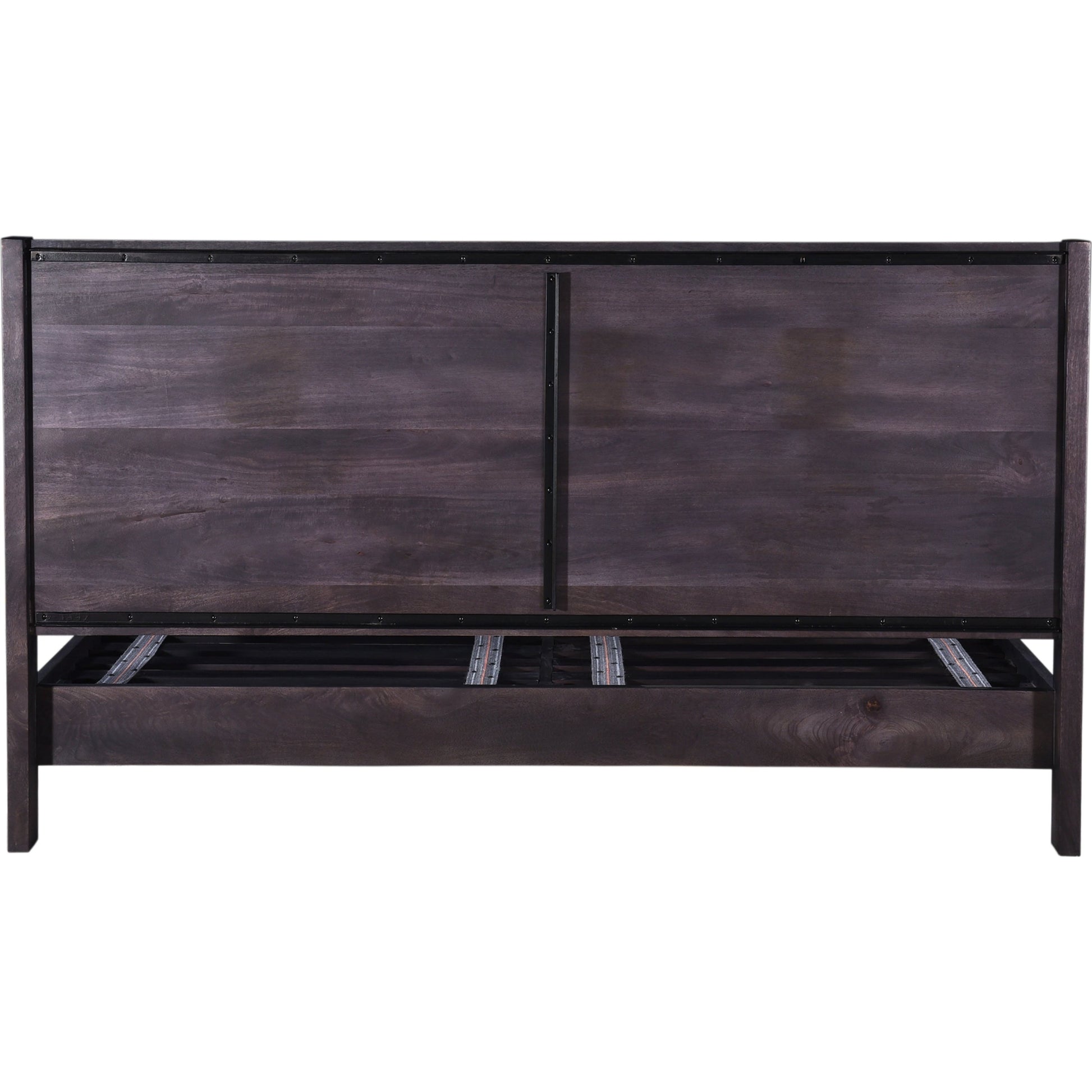 Paloma Bed by Moe's Home Collection in charcoal grey. Made from solid mango, steel legs, wood slats in a modern style.