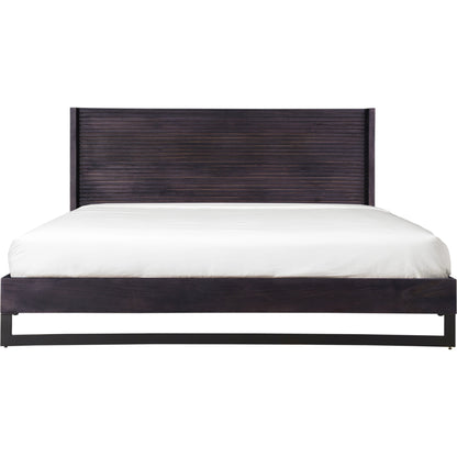 Paloma Bed by Moe's Home Collection in charcoal grey. Made from solid mango, steel legs, wood slats in a modern style.