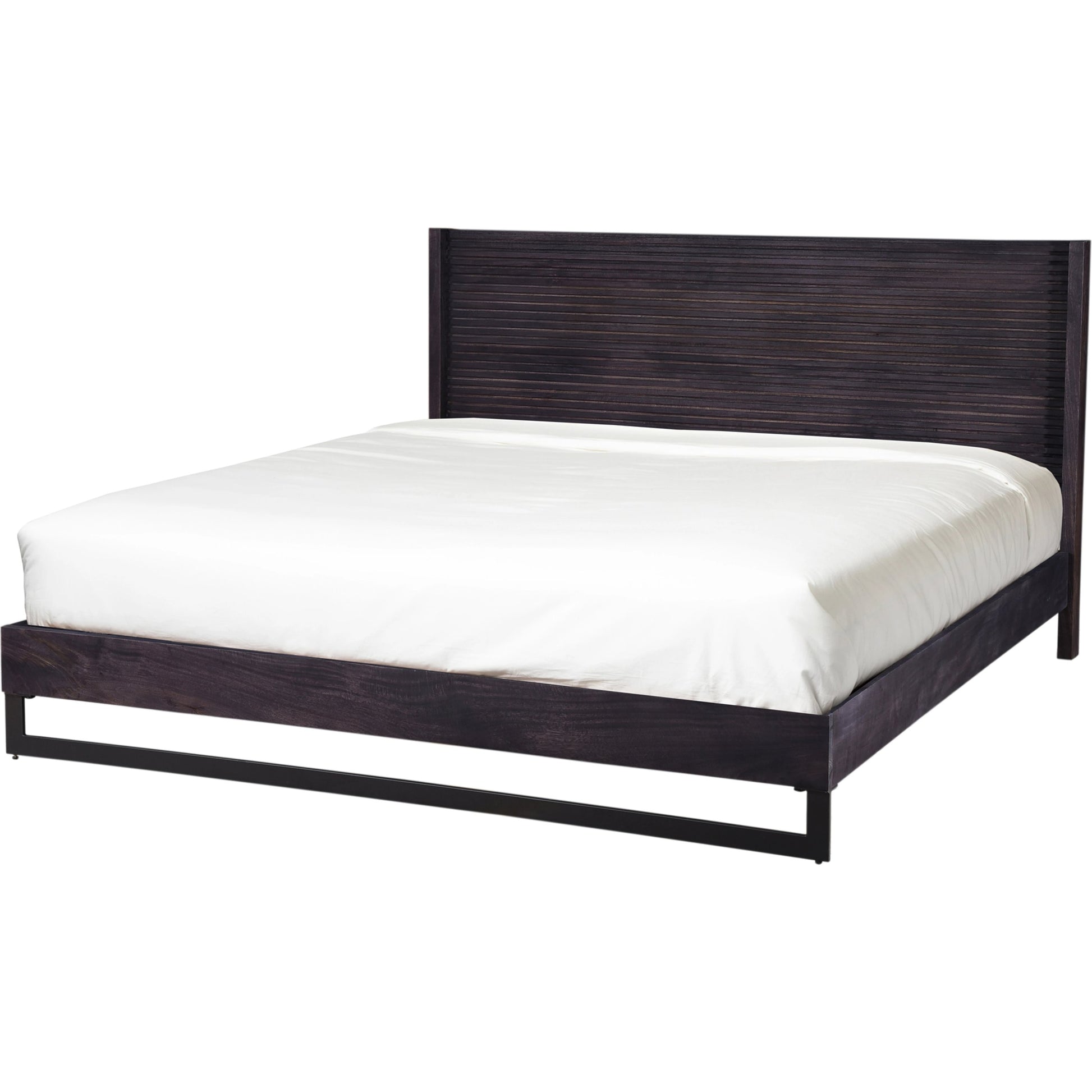 Paloma Bed by Moe's Home Collection in charcoal grey. Made from solid mango, steel legs, wood slats in a modern style.