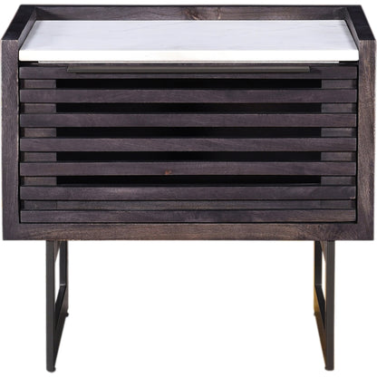 Paloma Nightstand by Moe's Home Collection in charcoal grey. Made from solid mango, white marble top, steel legs, mdf in a modern style.