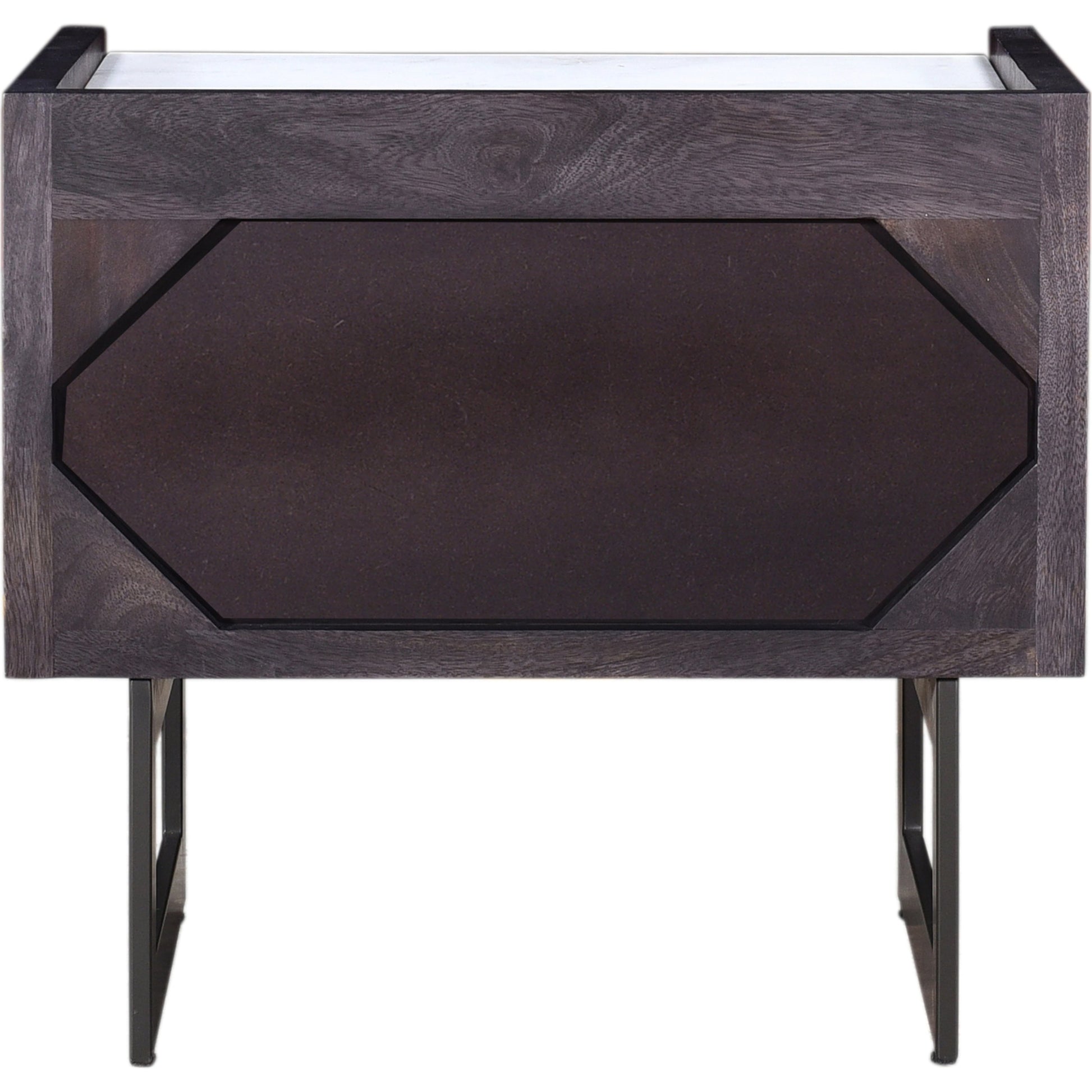 Paloma Nightstand by Moe's Home Collection in charcoal grey. Made from solid mango, white marble top, steel legs, mdf in a modern style.