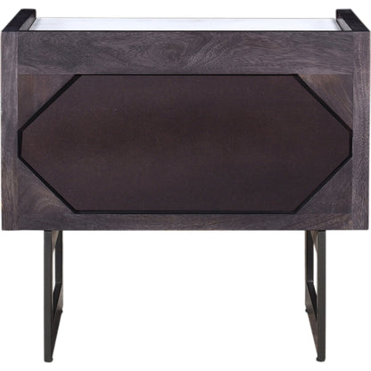 Paloma Nightstand by Moe's Home Collection in charcoal grey. Made from solid mango, white marble top, steel legs, mdf in a modern style.