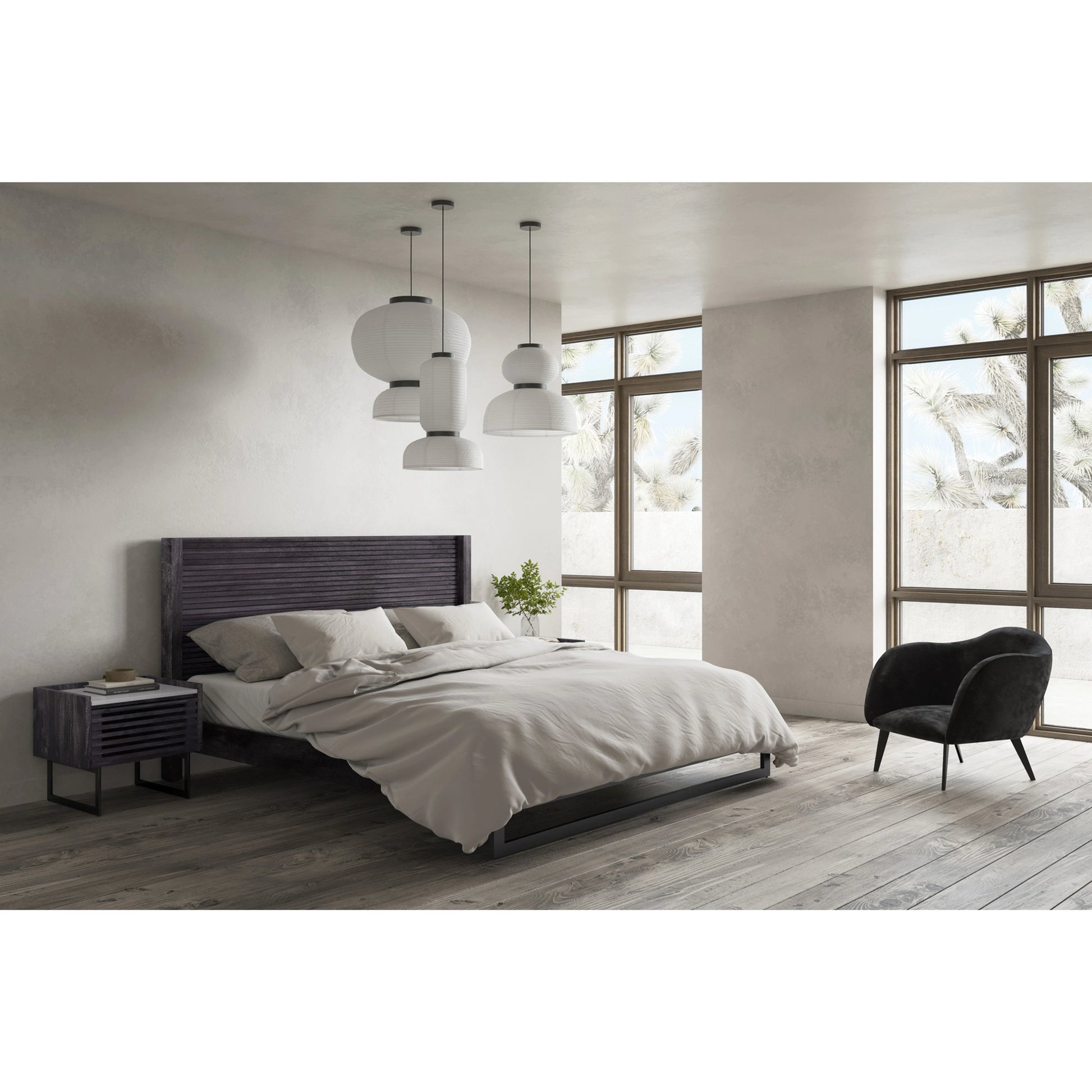 Paloma Nightstand by Moe's Home Collection in charcoal grey. Made from solid mango, white marble top, steel legs, mdf in a modern style.