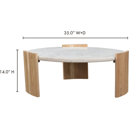 Dala Coffee Table by Moe's Home Collection in white. Made from banswara white marble top, solid oak legs in a modern style.